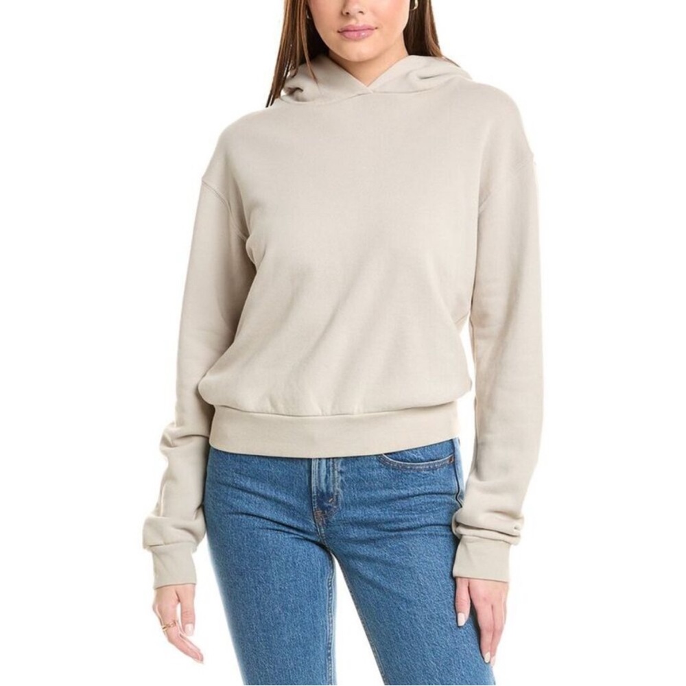 perfectwhitetee cotton fleece pullover hoodie in oatmilk Sz M